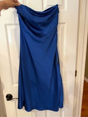 Lulu's Strapless Royal Blue Satin Gown